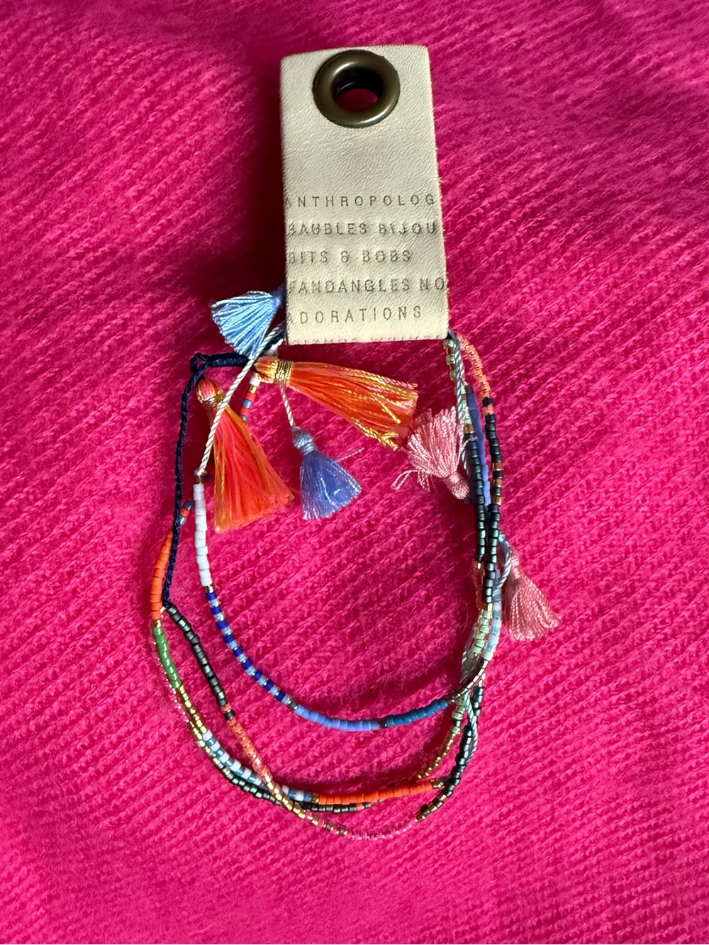 NWT Anthropologie Bright Multicolor Beaded Tassel Bracelet Set of 3